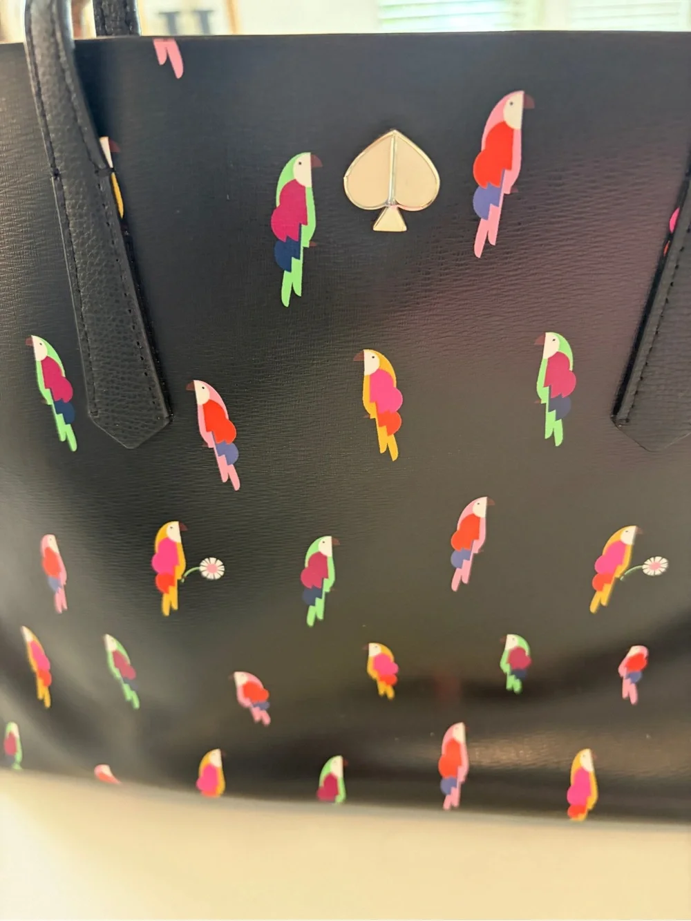 kate spade Black Tote with Multicolor Parrot Print